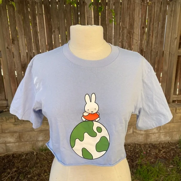 Uniqlo X Dick Bruna Peace for all Blue women’s tee cut cropped Bunny Print XS - Picture 1 of 7